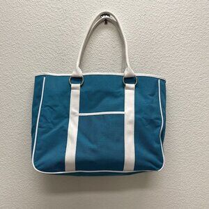 Lancome (Paris) Large Tote Bag Blue  Beach Boho Coastal Grandma Shoulder Purse